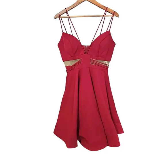Sherri Hill Strappy holiday Mini Dress Burgundy Size 8 NWT - Picture 4 of 9